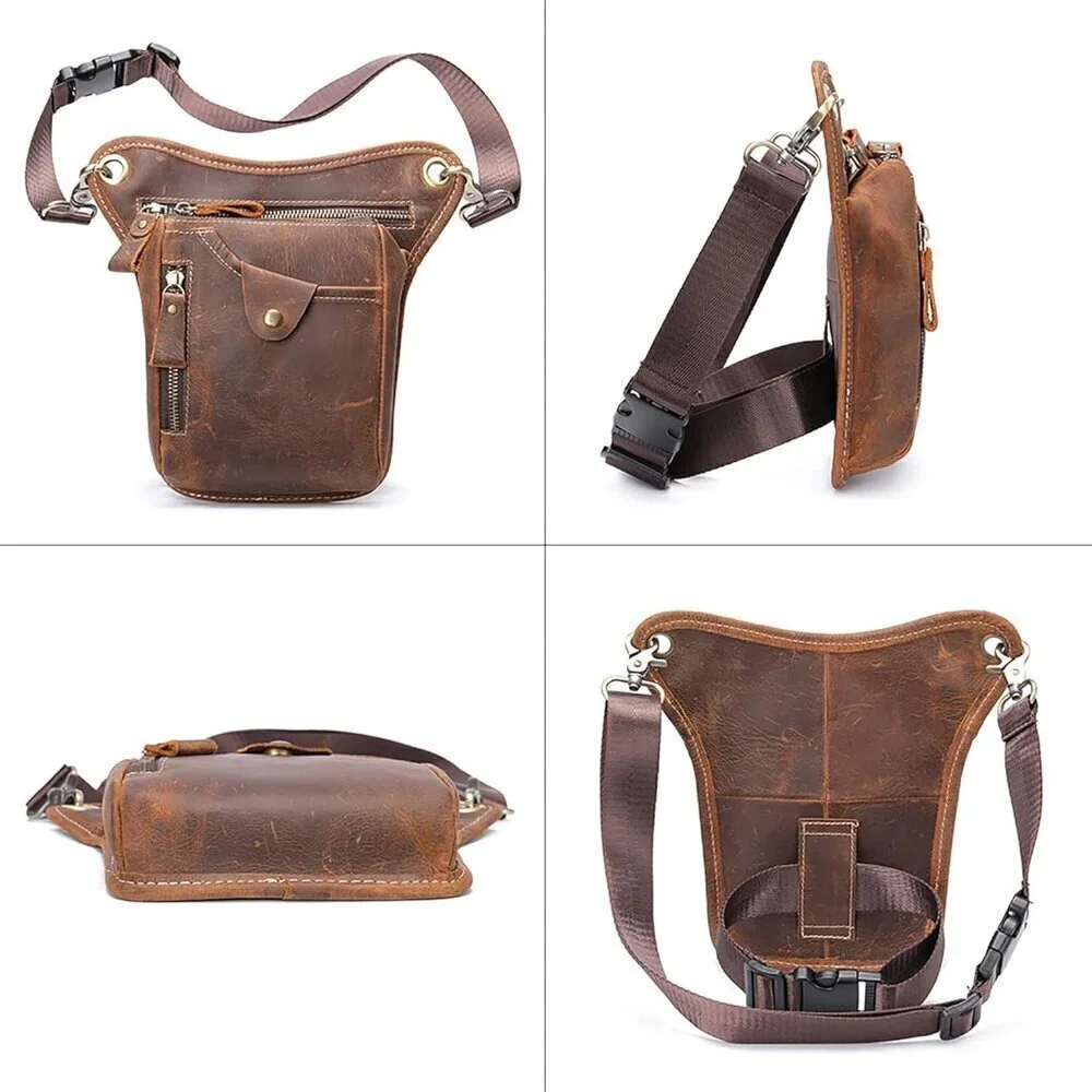 💫 Men Brown Leather Waist Pack Genuine Belt Multi-Purpose MotorcycleBike Hiking